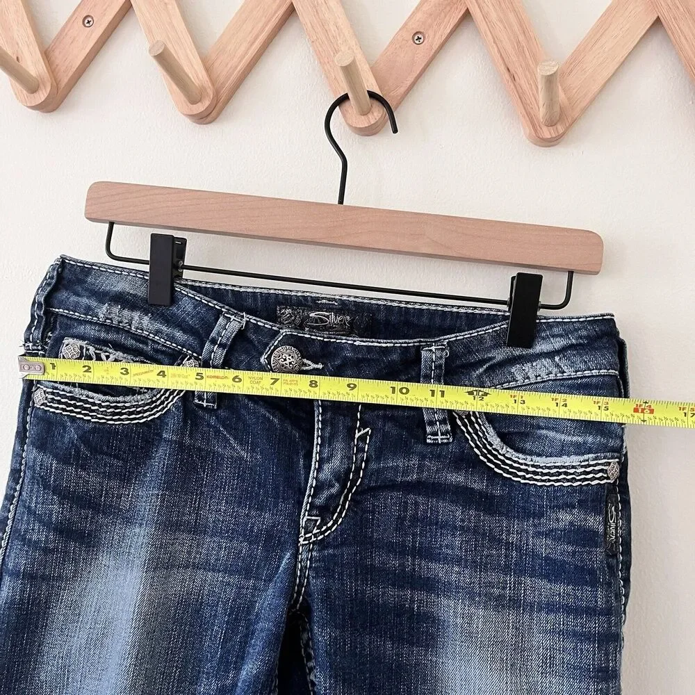 Silver Jeans Tuesday Low Capri Blue Denim Thick Stitch Country Western - Size 29 - Picture 7 of 11